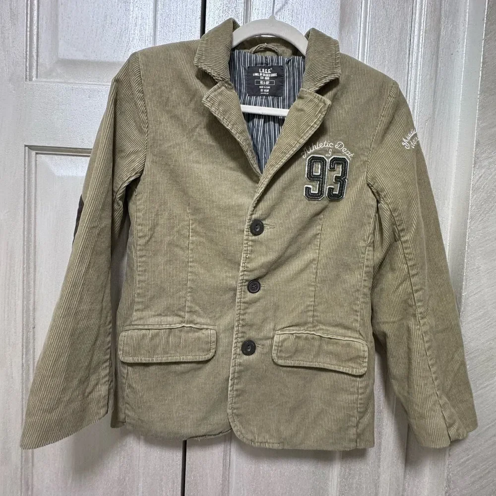 H&M Boys 9-10 Taupe Cotton Corduroy Academy Blazer Sport Coat Lined